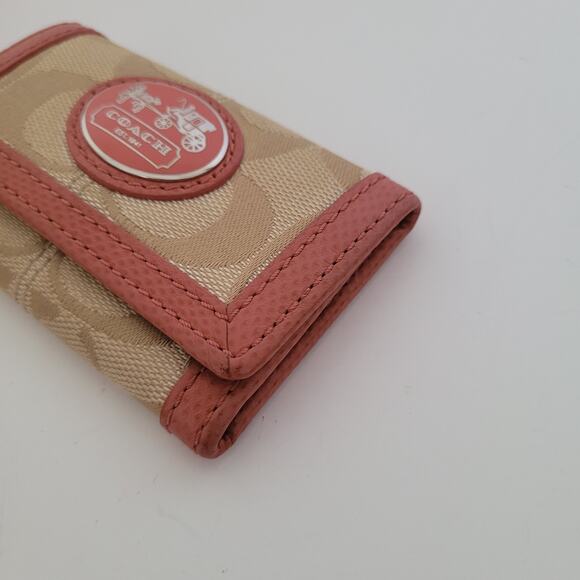 Coach Wallet Key Charm Case Holder Tan Pink Canvas Leather Logo - Picture 10 of 10